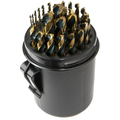 Beli 29PC Mata Bor Baja Berkecepatan Tinggi (1/16–1/2 inci) – Hitam & Emas, Tiga Shank Datar, Penyimpanan Terindeks online manufacture