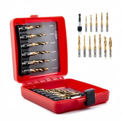 Beli Set Kombo Keran Bor 13 Bagian Industri | Baja Kecepatan Tinggi Dilapisi Titanium | Kit Pengeboran & Penyadapan Satu Langkah dengan Shank Penggantian Cepat online manufacture
