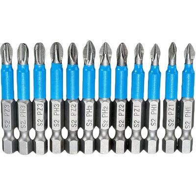 ซื้อ อุตสาหกรรม 12 ชิ้น S2 Steel Impact Bit Set 50 มิลลิเมตร คู่มือ Master Profile (PH1-PH3 & PZ1-PZ3) online manufacture